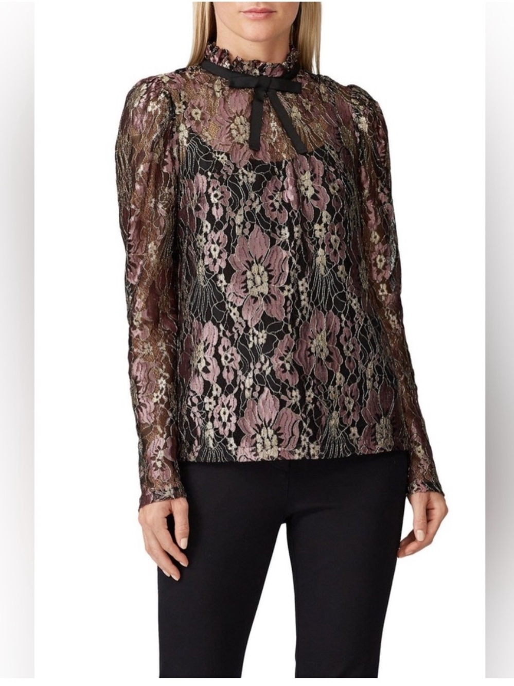 Nissa Metallic Lace Peasant Blouse